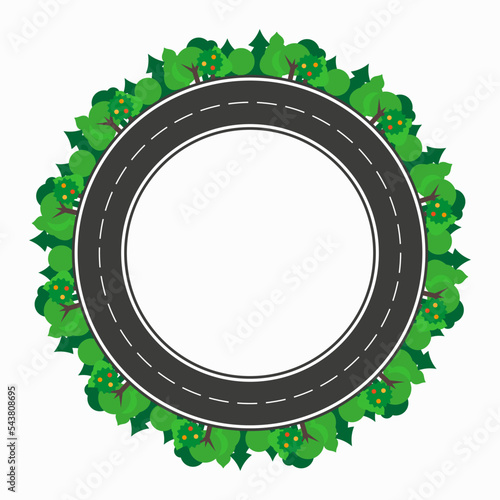 Beautiful green park around the ring road. Flat vector illustration isolated on white background.
