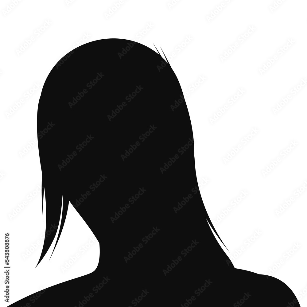 Human female head icon silhouette. Woman avatar profile, face silhouette sign. Unknown anonymous person. Flat vector illustration isolated on white background. Human female head icon silhouette. Woman avatar profile, face silhouette sign. Unknown anonymous person. Flat vector illustration isolated on white background.