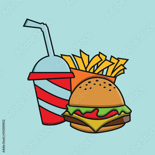 Illustration of Burger - Burger Meal Vector - Burger and Fries Drawing