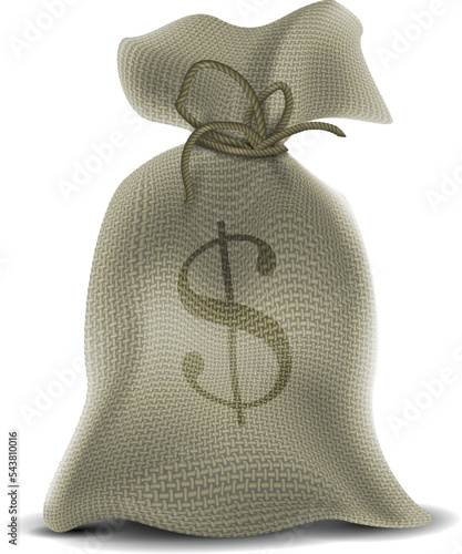 Canvas bag with coffee beans on a white background. Highly realistic illustration.