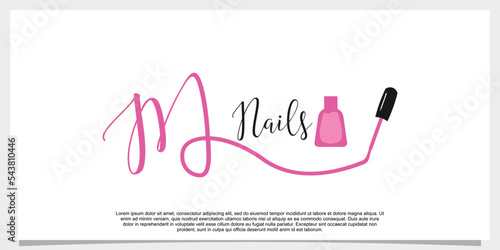letter m with icon nail polish logo design template