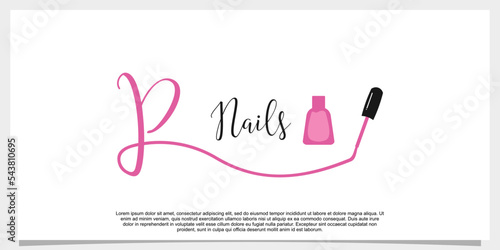 letter p with icon nail polish logo design template