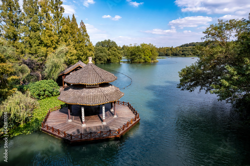 Fotografie, Obraz Aerial photography of Chinese garden landscape of West Lake in Hangzhou, China