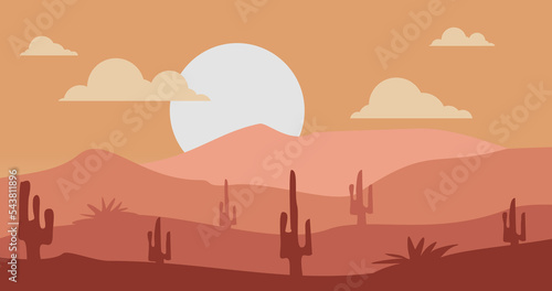 cactus desert mountains nature background illustration