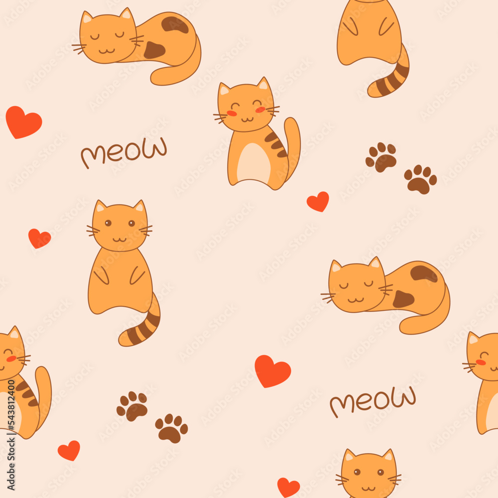 Naklejka premium pattern with cats and hearts