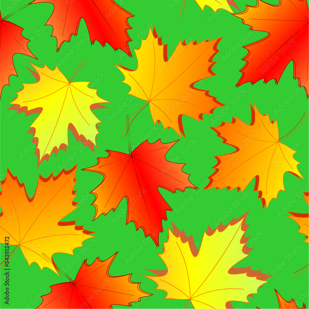 seamless asymmetric pattern of autumn maple leaves on a green background, texture, design seamless asymmetric pattern of autumn maple leaves on a green background, texture, design