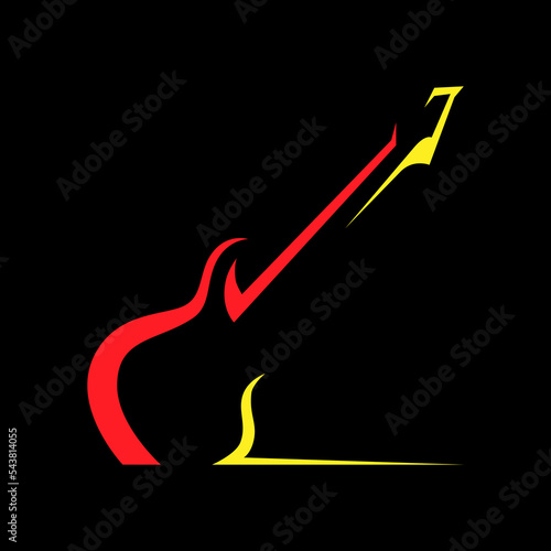 Electric guitar symbol on black backdrop. Design element