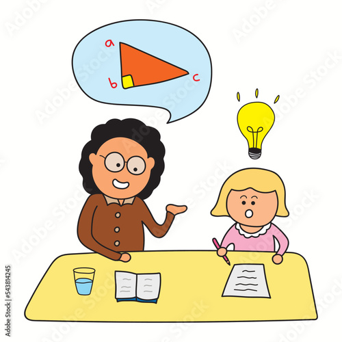 Kids drawing vector Illustration of a teacher teaching a student some math formula in a cartoon style