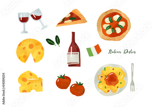おしゃれな手描きのイタリア料理のイラスト