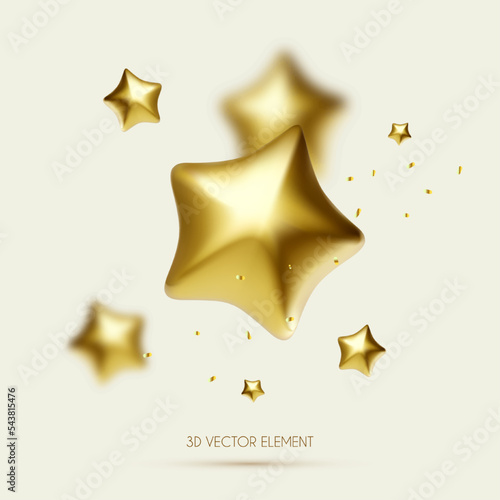 3D gold stars. Win, award and show design element.