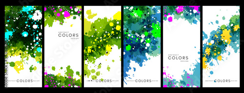 Colorful artistic banners with paint texture. Rainbow colored background collection.