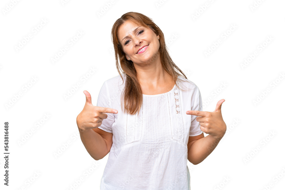 Middle-aged caucasian woman over isolated background proud and self-satisfied Middle-aged caucasian woman over isolated background proud and self-satisfied