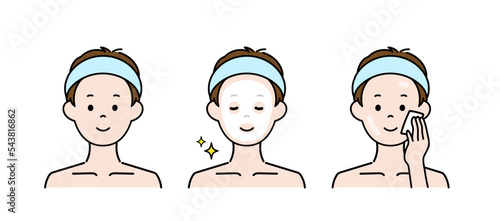 スキンケアをする男性のイラスト