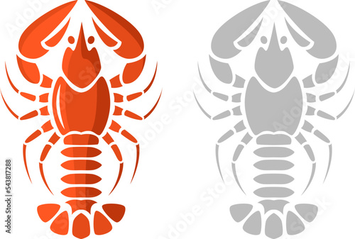 Lobster icons. Color and silhouette variants. Vector graphic design elements.