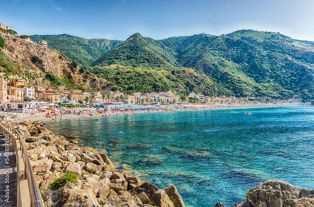 Beautiful seascape in the village of Scilla, Calabria, Italy - obrazy, fototapety, plakaty 