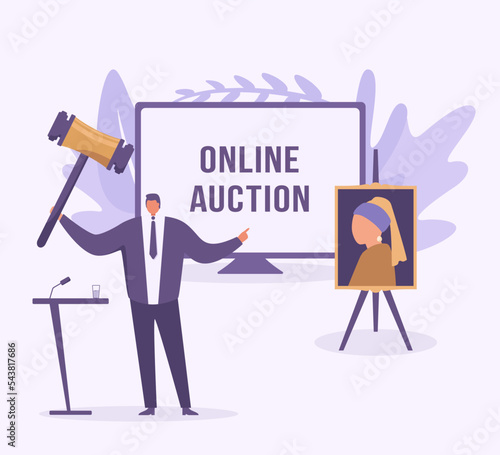 Auctioneer raising his gavel to knock down sell picture at auction