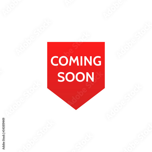 Coming soon promo labels. Red ribbons. Vector bage and banners
