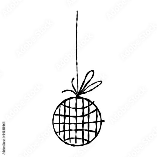 Christmas hand drawn ball. Doodle garland with holiday sketchy bauble