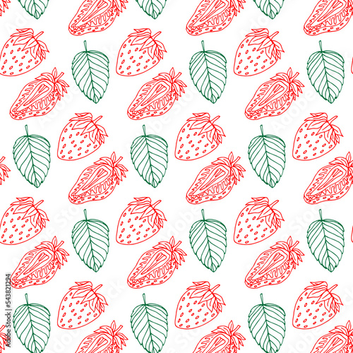 Sketch strawberry doodle seamless pattern