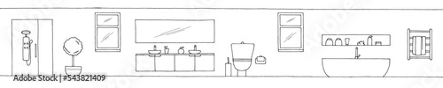 Bathroom graphic home interior black white long sketch illustration vector 