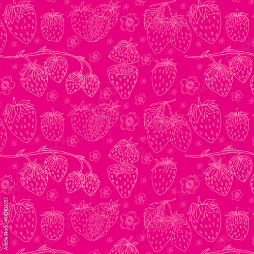Strawberries hand drawn seamless pattern background