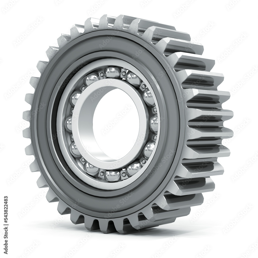 Metal gear with a bearing on a white background. 3d illustration Metal gear with a bearing on a white background. 3d illustration