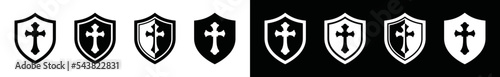 Shield cross icon vector set. King's protection sign. Shield protector, secure, protect, scutum, safeguard sign, vector illustration