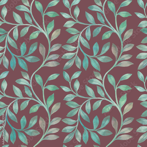 Wallpaper Mural Leaves watercolor ornament for design, wallpaper, wrapping paper. Abstract, seamless botanical pattern. Torontodigital.ca