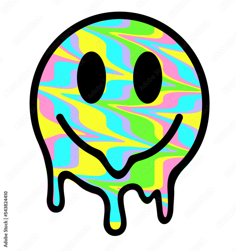 Vecteur Stock Melting smile. Funny psychedelic surreal techno acid LSD