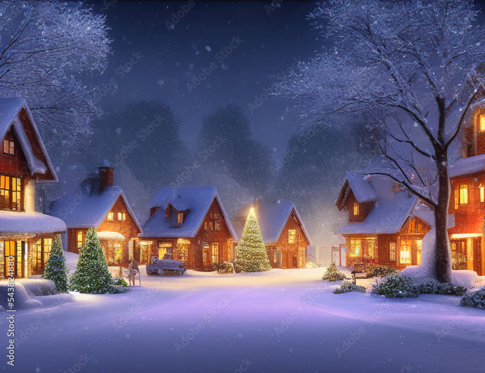 Christmas Outdoor Landscape at Night | Winter Village 