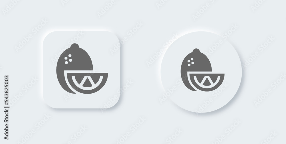 Lemon solid icon in neomorphic design style. Fruit signs vector illustration. Lemon solid icon in neomorphic design style. Fruit signs vector illustration.