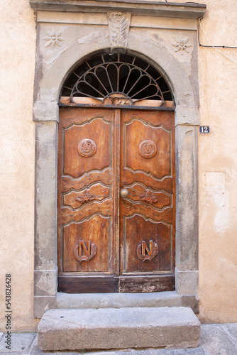 Door detail of a house in the town of Ile Rousse Corsica Balagne