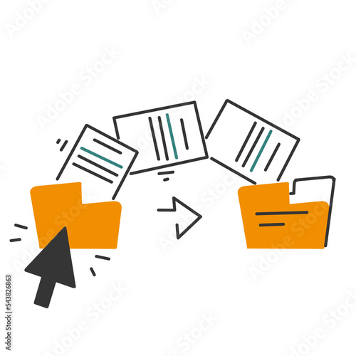 hand drawn doodle move file to another folder illustration