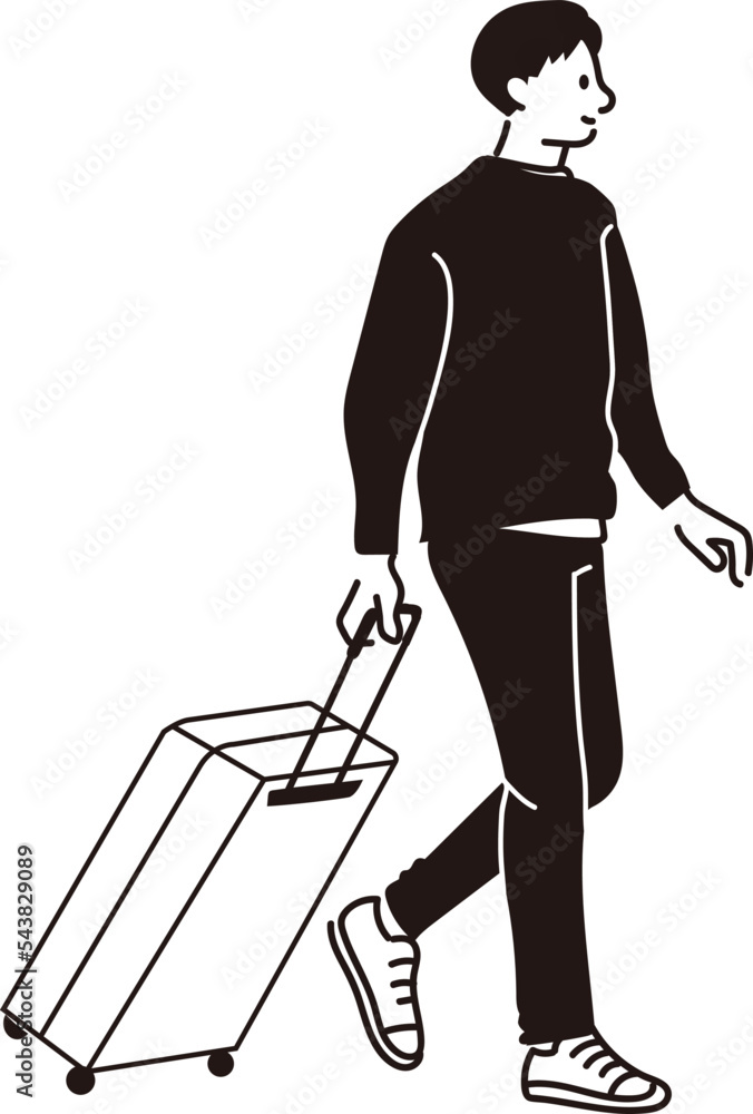 旅行に行く男性とスーツケース