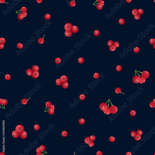 Fototapeta Naklejka Na Ścianę i Meble -  Christmas seamless pattern with holly berries on a dark background. Christmas mood. Suitable for wrapping paper, wallpaper, textile
