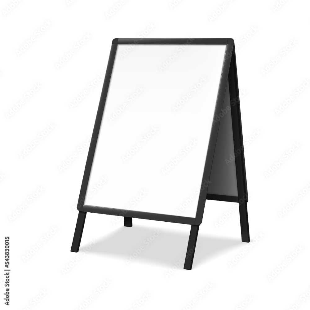 Sandwich white board realistic vector mock-up. Blank A-frame advertising display mockup. Outdoor sidewalk sign template for design Sandwich white board realistic vector mock-up. Blank A-frame advertising display mockup. Outdoor sidewalk sign template for design