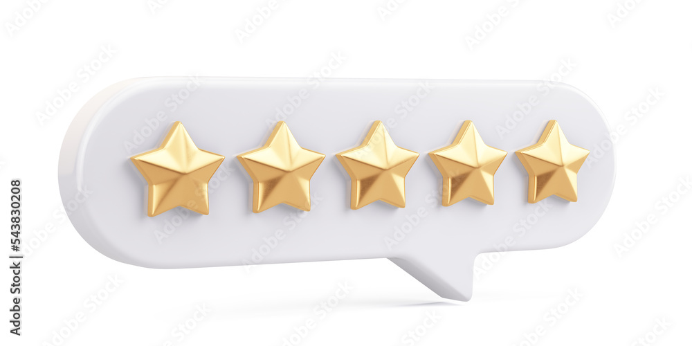 Five star rate review. Excellent customer feedback, best rating, satisfaction concept. 3d rendering. - obrazy, fototapety, plakaty 