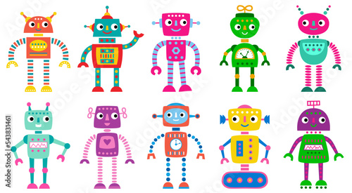 Cute vector cartoon robots, colorful clip art set © lattesmile
