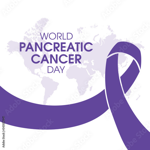 World Pancreatic Cancer Day vector. Purple pancreatic cancer awareness ribbon icon vector isolated on a white background. Important day