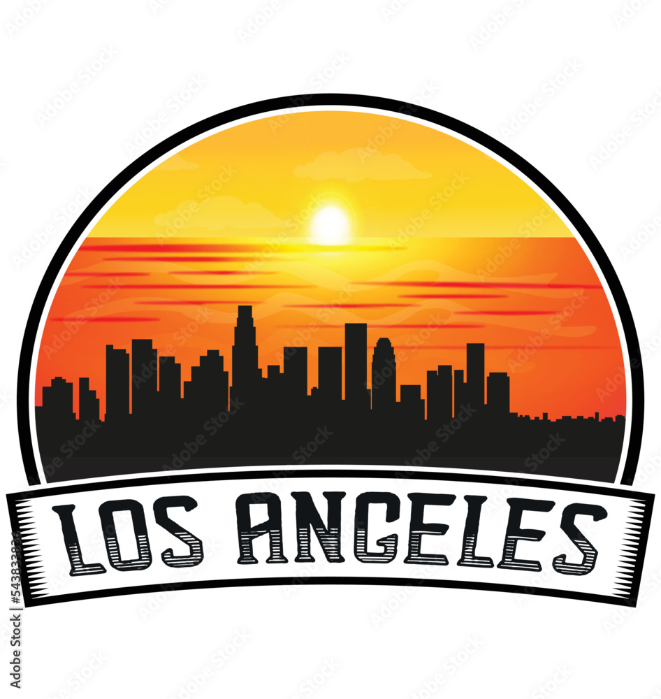 Los Angeles California USA Skyline Sunset Travel Souvenir Sticker Logo Badge Stamp Emblem Coat of Arms Vector Illustration EPS