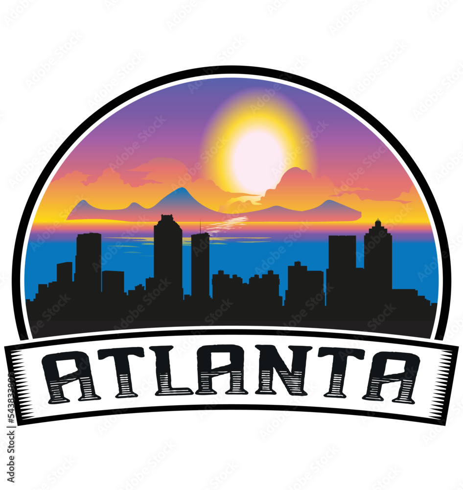 Atlanta Georgia USA Skyline Sunset Travel Souvenir Sticker Logo Badge Stamp Emblem Coat of Arms Vector Illustration EPS