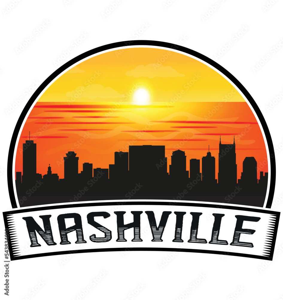Nashville Tennessee USA Skyline Sunset Travel Souvenir Sticker Logo Badge Stamp Emblem Coat of Arms Vector Illustration EPS