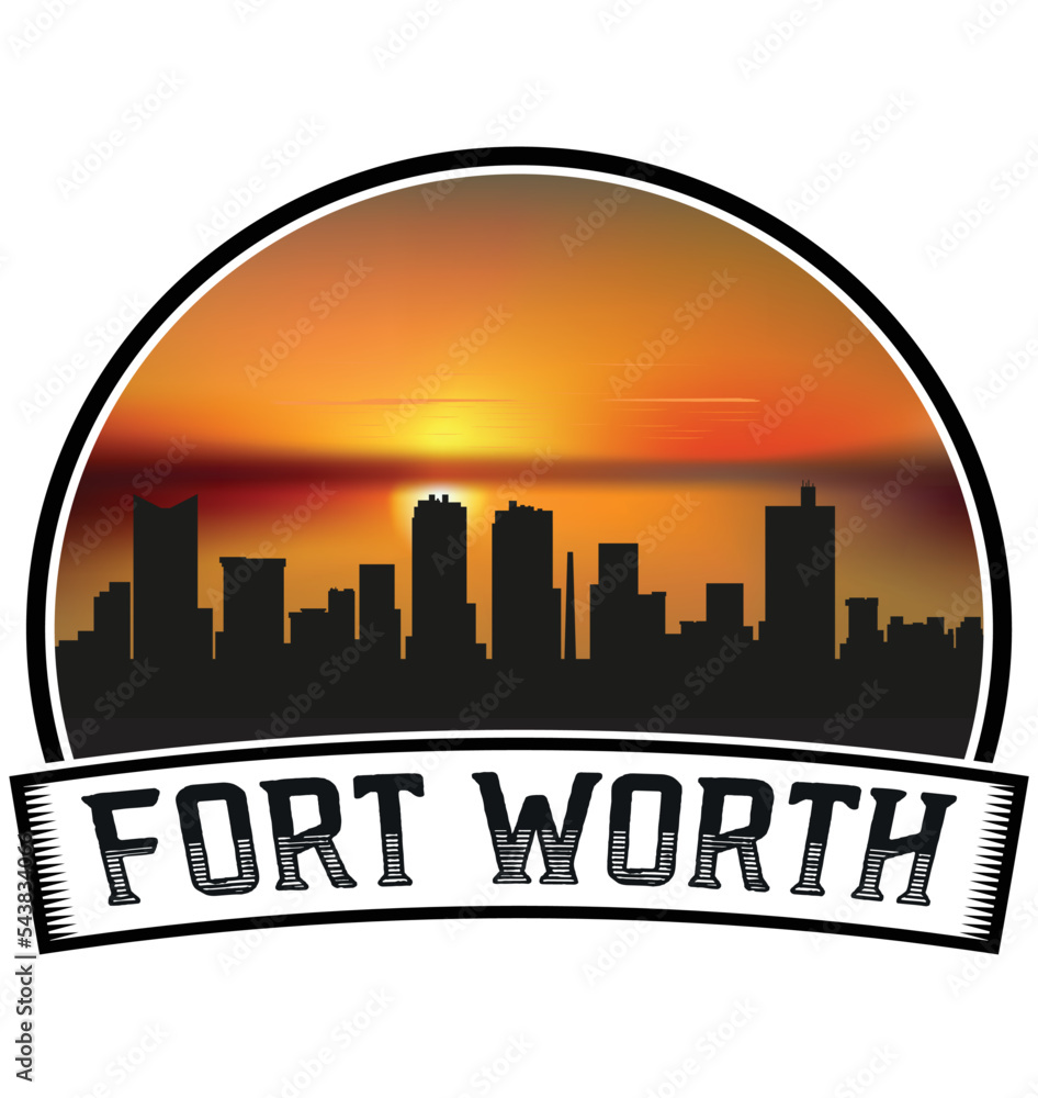 Fort Worth Texas USA Skyline Sunset Travel Souvenir Sticker Logo Badge Stamp Emblem Coat of Arms Vector Illustration EPS