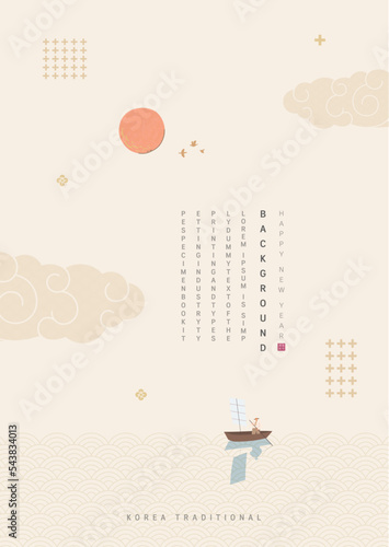 Template with Korean tradition pattern background. Brochure
 photo