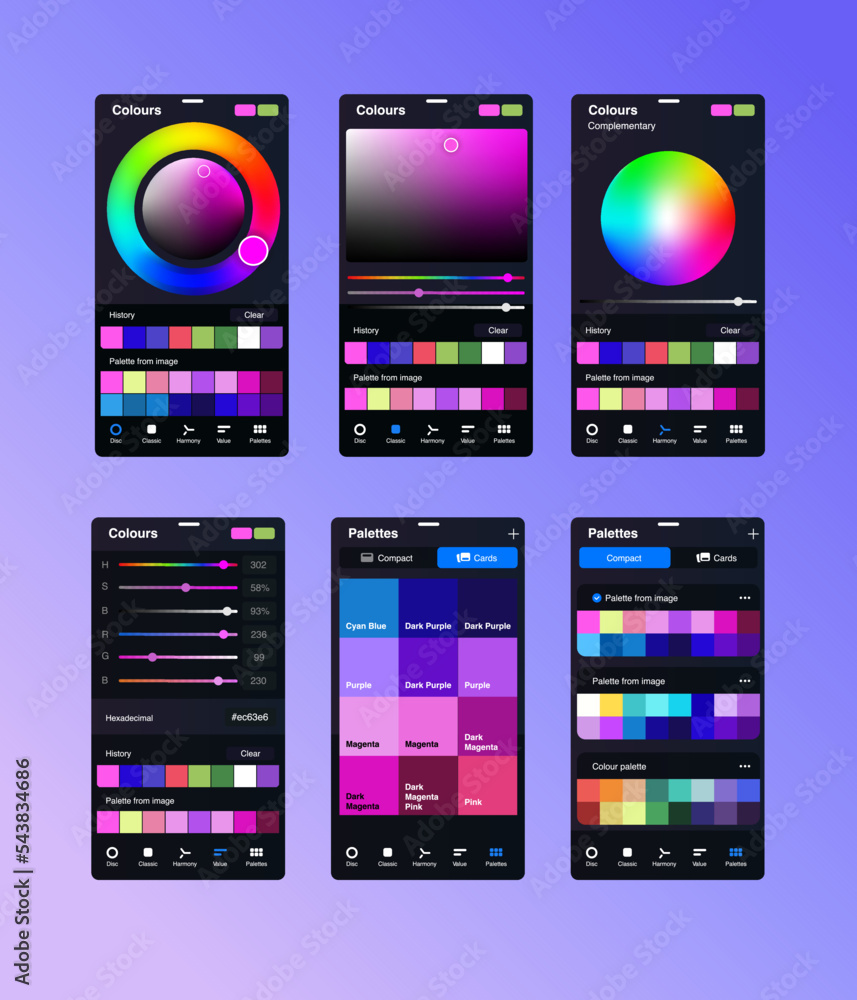 Set Of Color Settings Palettes Color Picker olor Selection In 