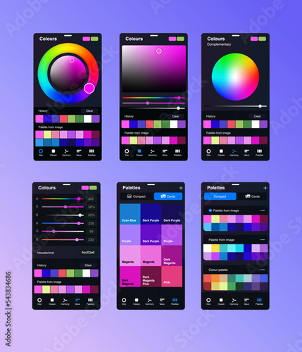 Set of color settings. Palettes. Color Picker. Сolor selection in graphic editors. Gradient rainbow RGB. Vector illustration photo