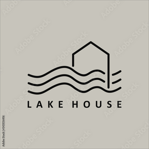 line art Lake or river House logo vector