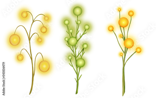 Mystic fantastic flowers, imaginary world grass, magical herbology elements, fantasy botanica design elements © Яна Сидельникова