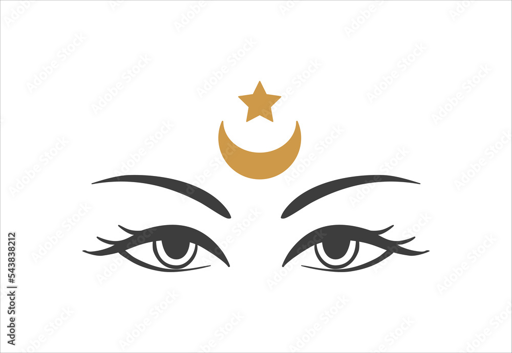 Fototapeta premium Eye moon witch in boho style. Gold Vector illustration