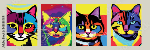 colorful cat head icon on pop art style. charming colorful cat animals in pop art style. Cat Pop Art, WPAP design, Pop Art Style. amazing colors. suitable for screen printing t-shirts, book covers